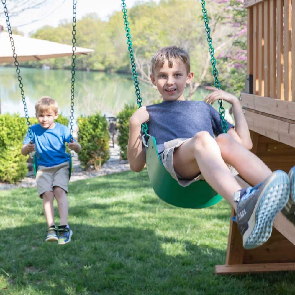 Endeavor II Cedar Swing Set with Gray Wave Slide
