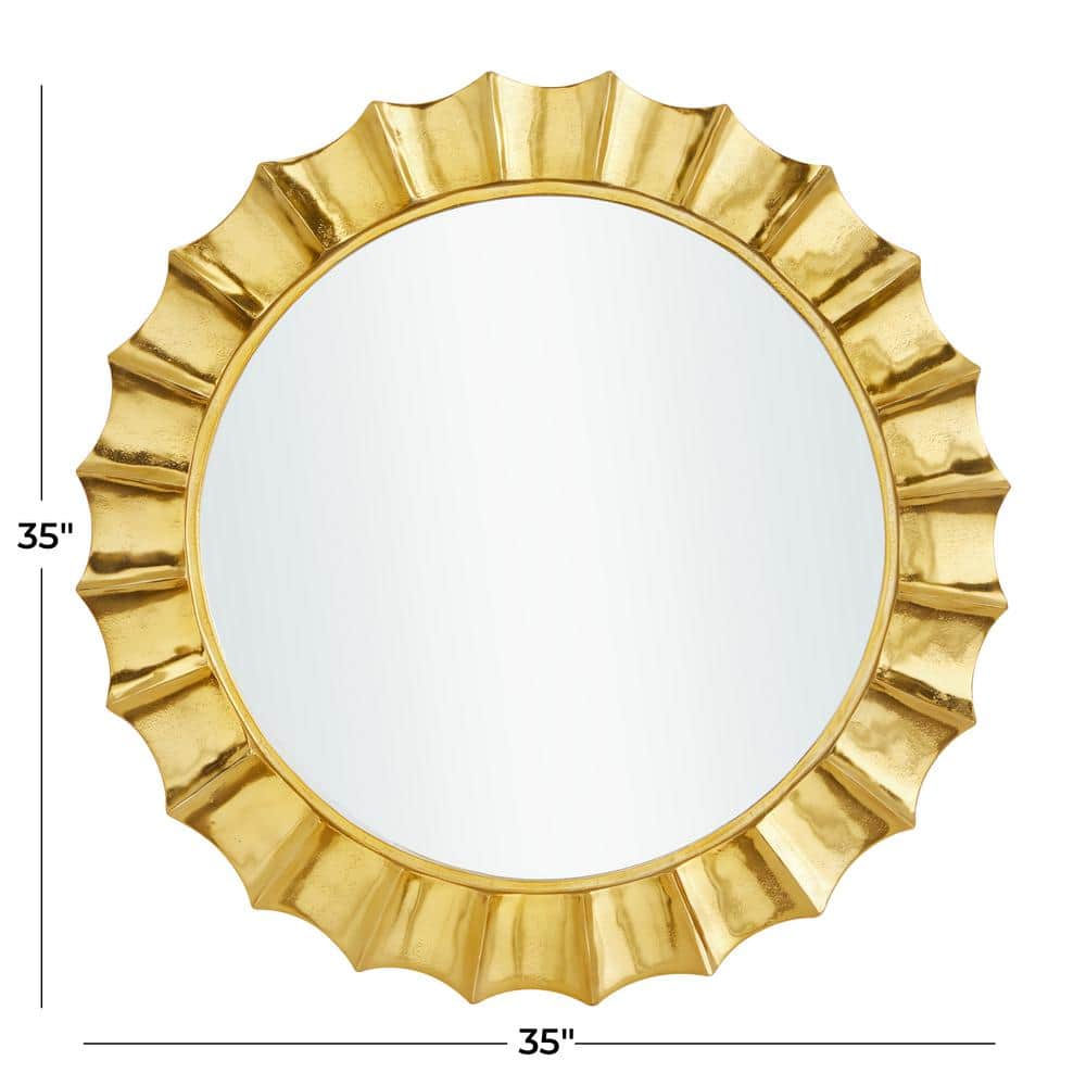 35-Inch Round Gold Sunburst Wall Mirror with Metal Frame