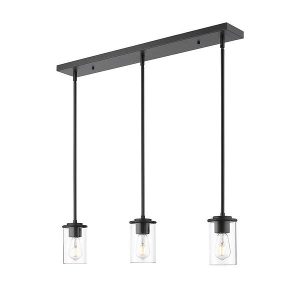 Unbranded Thayer 34 in. 3-Light Matte Black Shaded Pendant Light with Clear Glass Shade, No Bulbs Included