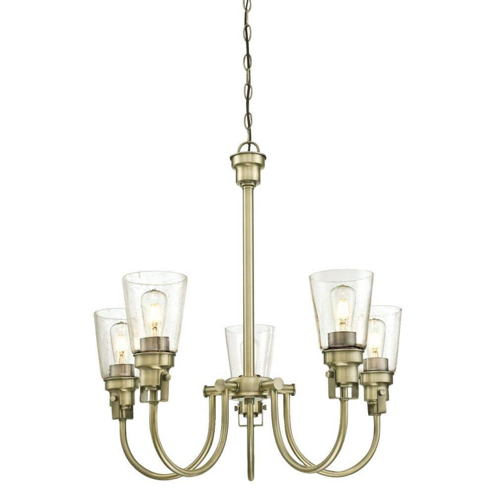 Westinghouse Ashton 5Light Antique Brass Chandelier with Clear Seeded