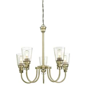 Ashton 5-Light Antique Brass Chandelier with Clear Seeded Glass Shades