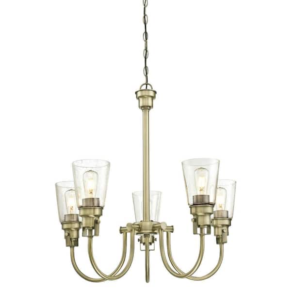 Westinghouse Ashton 5-Light Antique Brass Chandelier with Clear Seeded Glass Shades