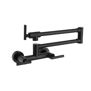 Wall Mounted Pot Filler Kitchen Brass Faucets 3 Handles and 2 Holes Control Hot Cold Water in Matte Black