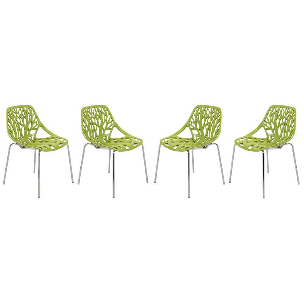 Asbury Modern Stackable Dining Chair With Chromed Metal Legs Set of 4 in Green