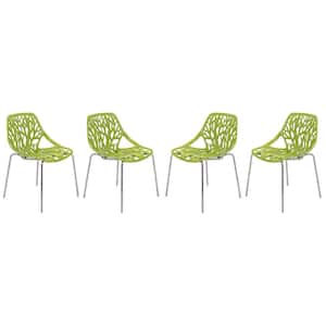 Asbury Modern Stackable Dining Chair With Chromed Metal Legs Set of 4 in Green
