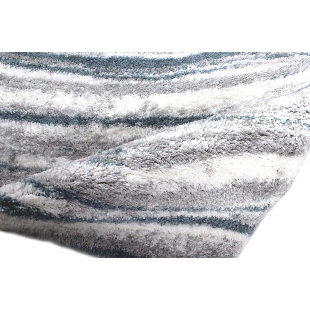 Rectangular Blue Geometric Shag Synthetic Easy Care Rug
