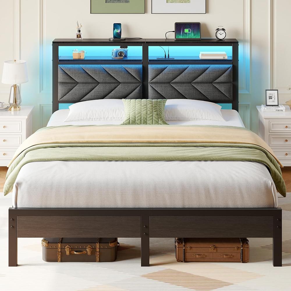 Dark Gray Metal Queen Size Platform Bed Frame with Charging Station and LED Lights price history on PriceWatchPro