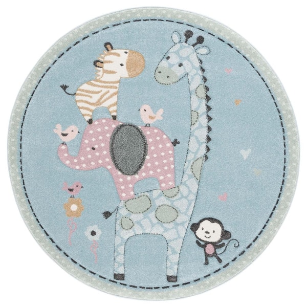 Carousel Kids 5 x 5 Blue Novelty Round Rug