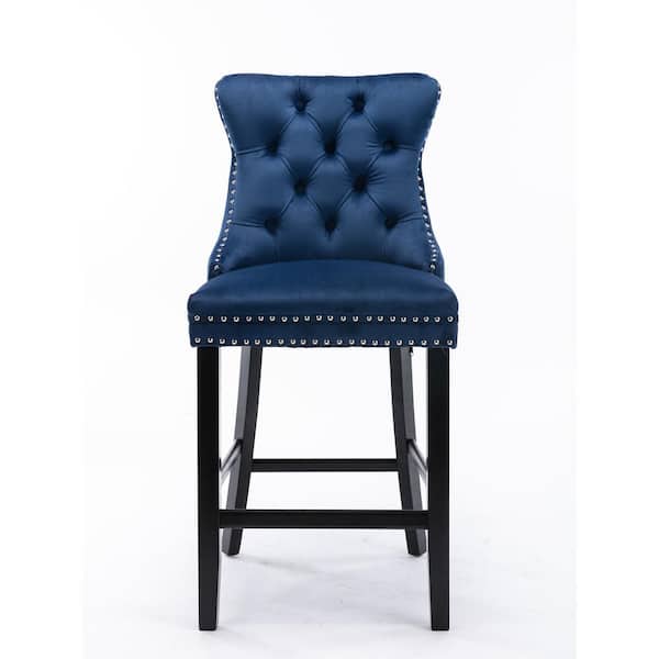 wetiny 41.50 in.Blue Tufted Back Wood Bar Stool with Velvet Seat Set of 2