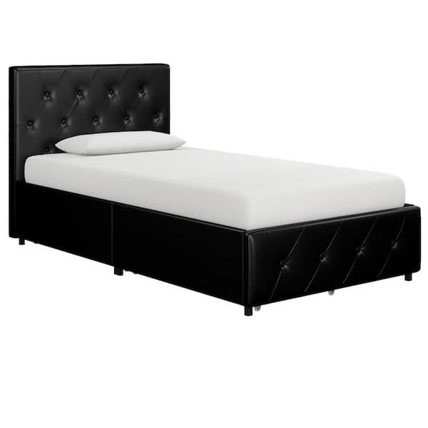 Dhp Dean Black Faux Leather Upholstered Twin Bed With Storage De95483