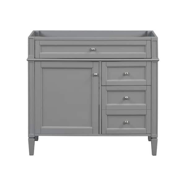 Unbranded 36 in. Modern Freestanding Solid Wood Bath Vanity Cabinet without Top in Gray with Drawers and Doors