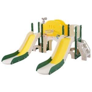 Yellow HDPE Indoor and Outdoor Playset Small Kid with Telescope, Slide and Basketball Hoop