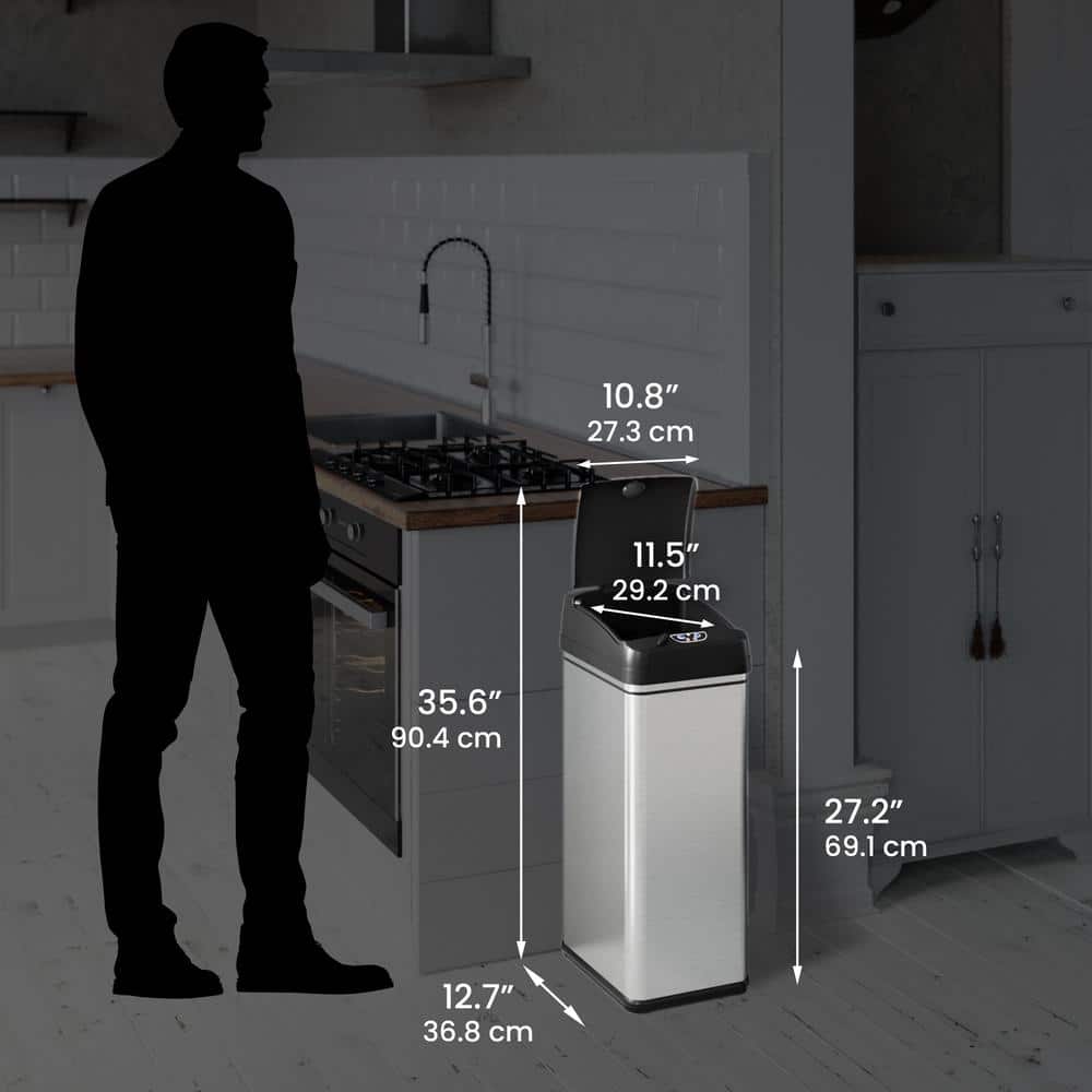 13 Gallon Brushed Stainless Steel Touchless Trash Can