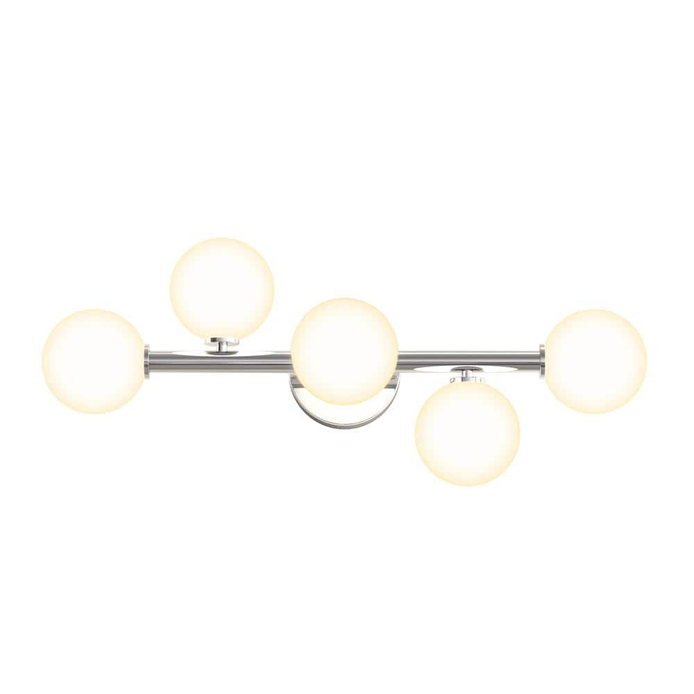 Artika Bloom 27 in. 5-Light Chrome LED Modern Bath Vanity Light Bar for Bathroom with Frosted Glass Shades