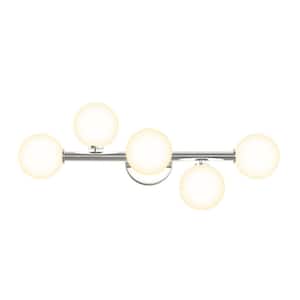 Bloom 27 in. 5-Light Chrome Modern Integrated LED Vanity Light Bar for Bathroom with Frosted Glass
