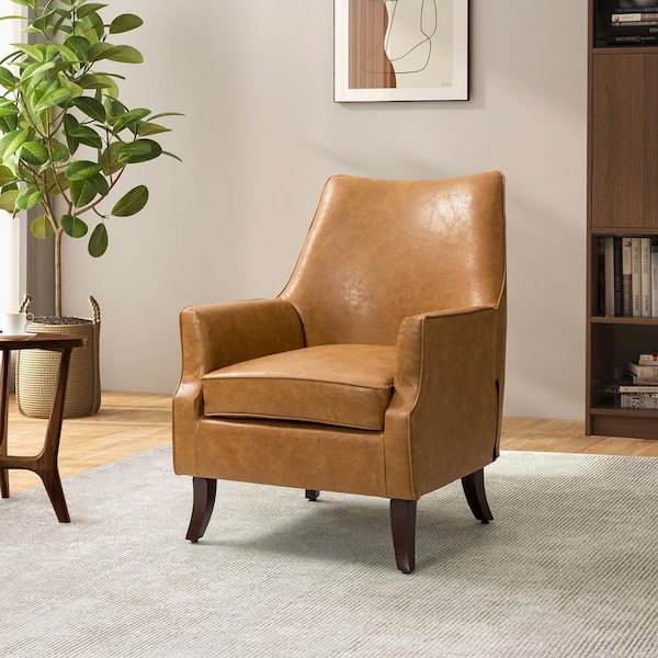 JAYDEN CREATION Scylla Vegan Leather Camel Armchair with Solid Wood Legs