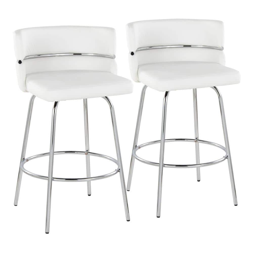 Set of 2 White Faux Leather Swivel Counter Stools with Chrome Frame