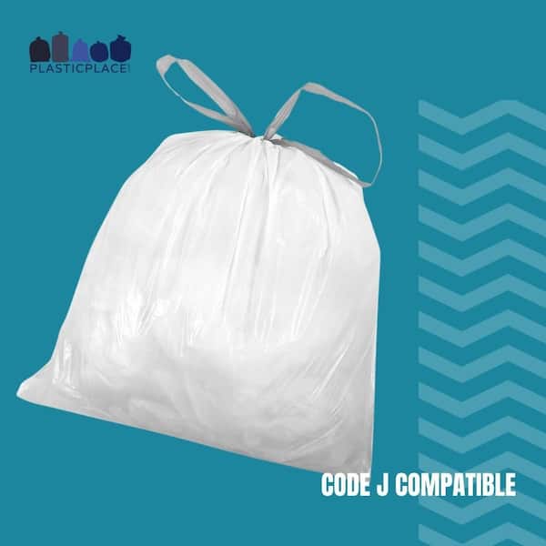 Plasticplace Custom Fit Trash Bags simplehuman (X) Code P Compatible (200 Count) Drawstring Garbage Liners, White