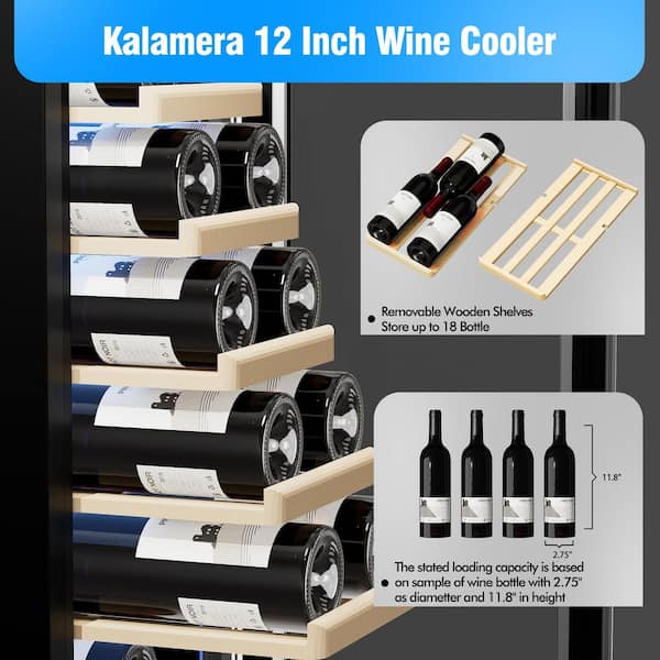 Kalamera - 12 in. Built-in 18 Bottle Wine Cooler with Touch Control