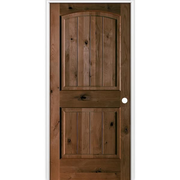 28 in. x 80 in. Rustic 2-Panel Arch Top VG Left-Hand Espresso Stain Knotty Alder Wood Single Prehung Interior Door