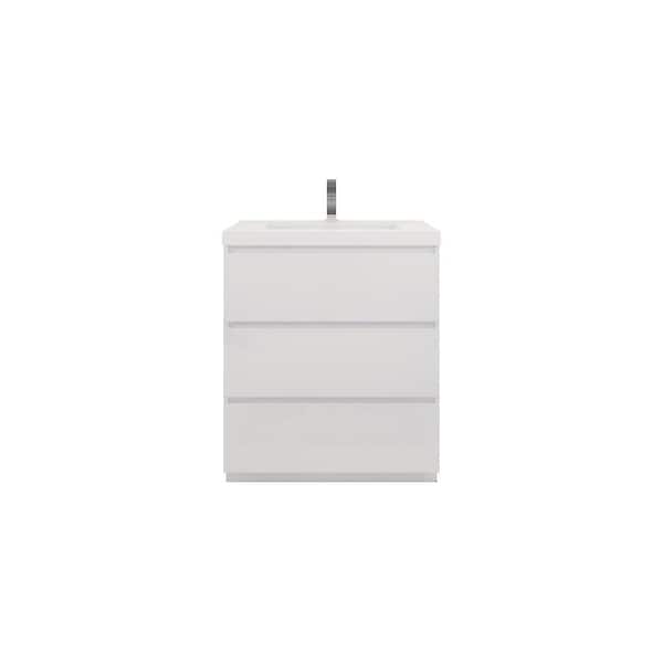Angeles 30 in. W Vanity in High Gloss White with Reinforced Acrylic Vanity Top in White with White Basin