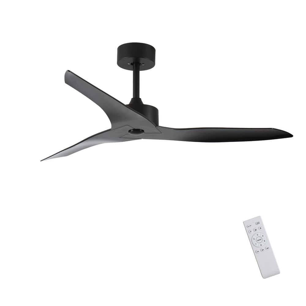 52 in. Outdoor Black Ceiling Fan Without Light with Remote Control, ABS Bla