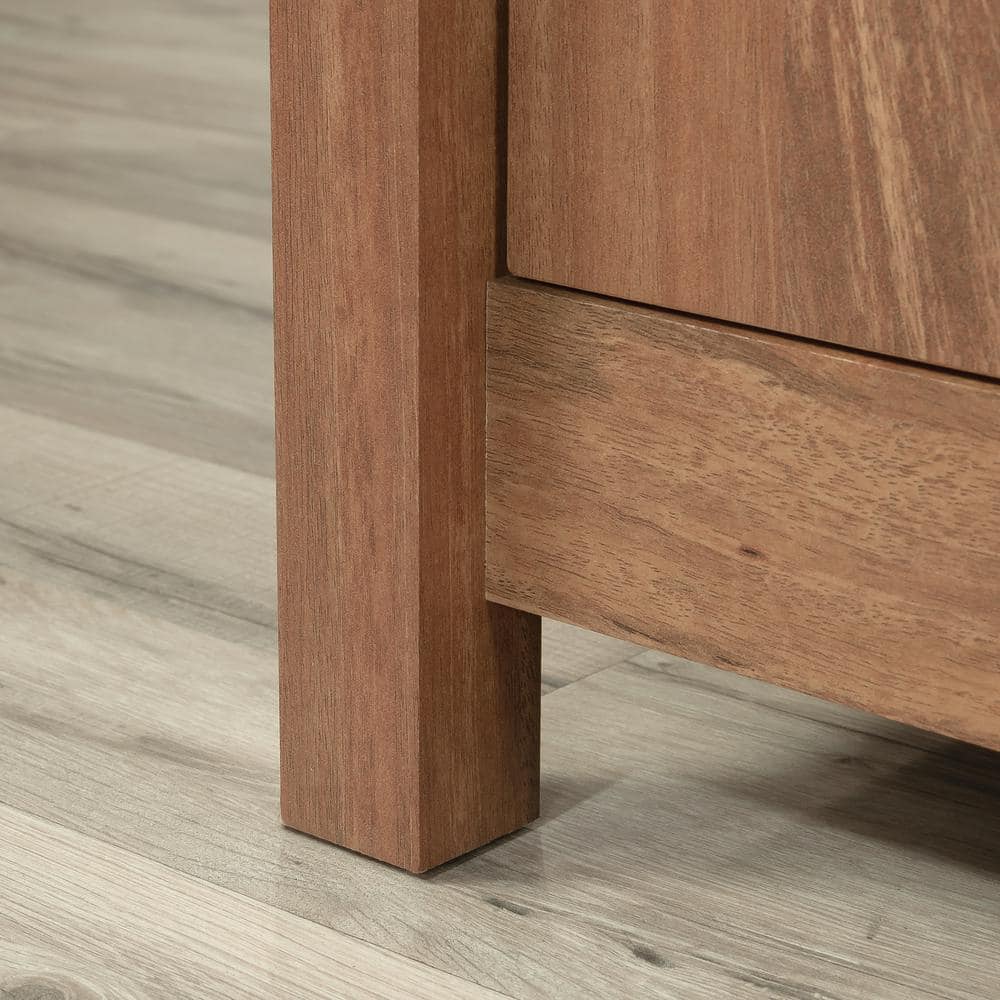 Small Brown Wood Credenza with Drawers and Keyboard Tray