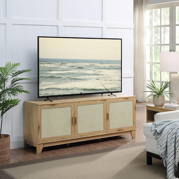 Manhattan Comfort Sheridan 62.99 Modern Cane TV Stand in Nature Manhattan Comfort Sheridan 62.99 Modern Cane TV Stand in Nature