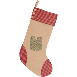 20 in. Cotton and Jute Green Dolly Star Primitive Christmas Decor Pocket Stocking