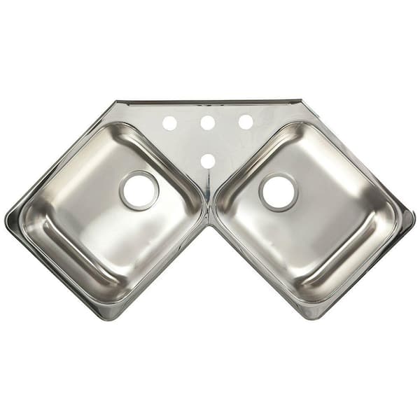 KINDRED 20-Gauge Drop-In Stainless Steel 43.43 in. 4-Hole Corner Double Bowl Kitchen Sink