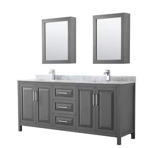 Daria 80 in. Double Bathroom Vanity in Dark Gray with Marble Vanity Top in Carrara White and Medicine Cabinets