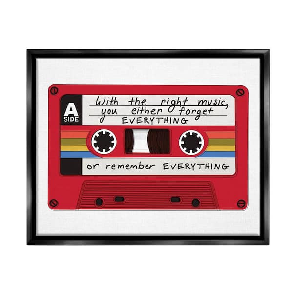 The Stupell Home Decor Collection With The Right Music Vintage Cassette Design by Kamdon Kreations Floater Framed Typography Art Print 31 in. x 25 in.