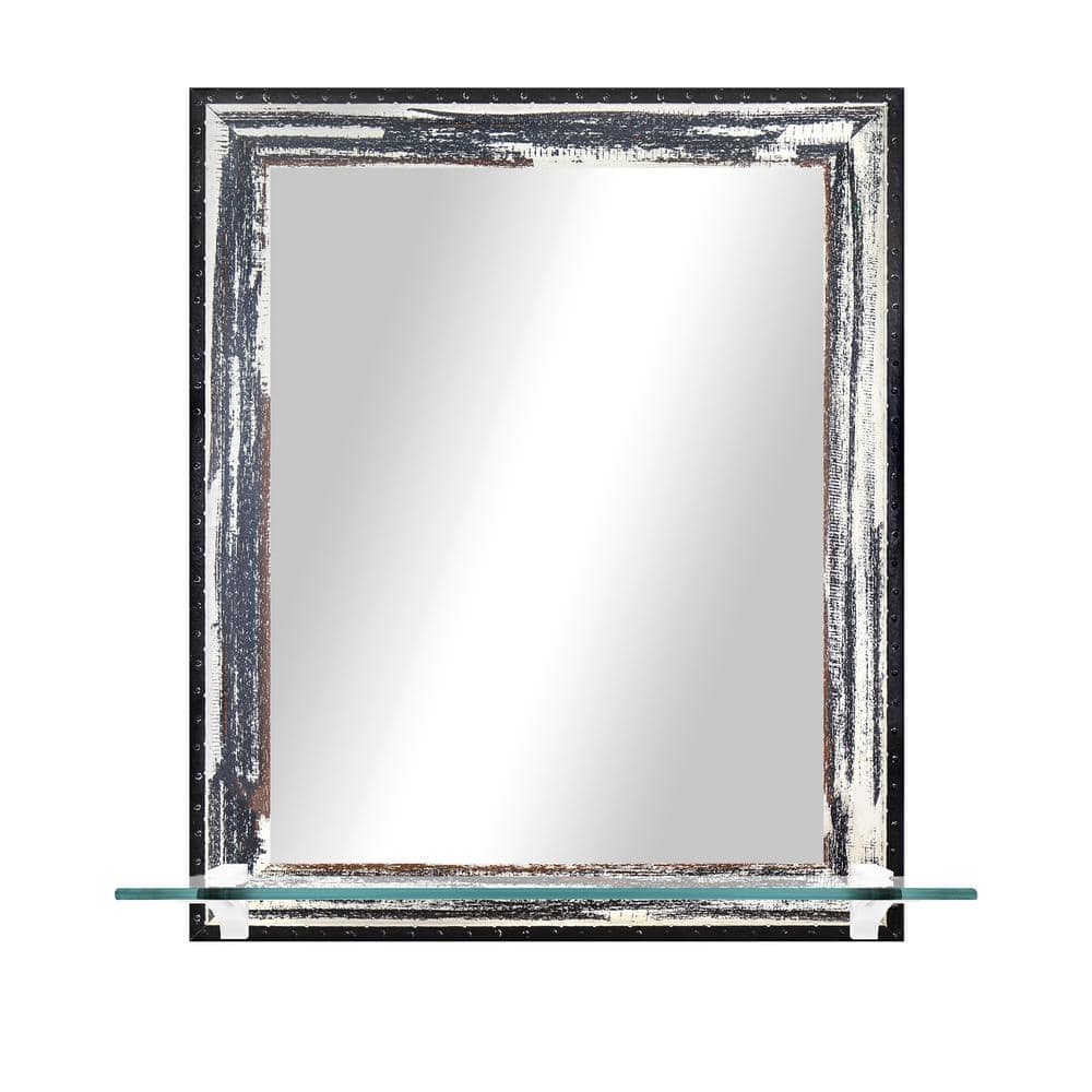 21.5in. W x 25.5in. H Framed Ivory/Navy Vertical Mirror with Tempered Glass