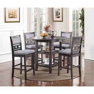 Gia 5-Piece Gray Counter Dining Set with 42  in. Round Counter Table and 4-Chairs