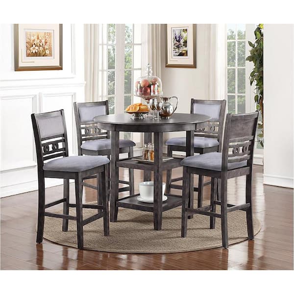 NEW CLASSIC HOME FURNISHINGS New Classic Furniture Gia 5-piece 42 in. Wood Top Round Counter Set, Gray