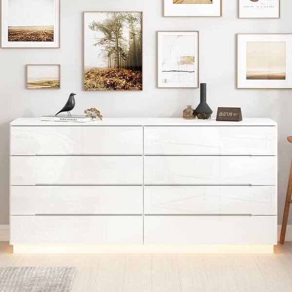 FUFU&GAGA High Gloss White Wood 8Drawer Chest of Drawers Storage