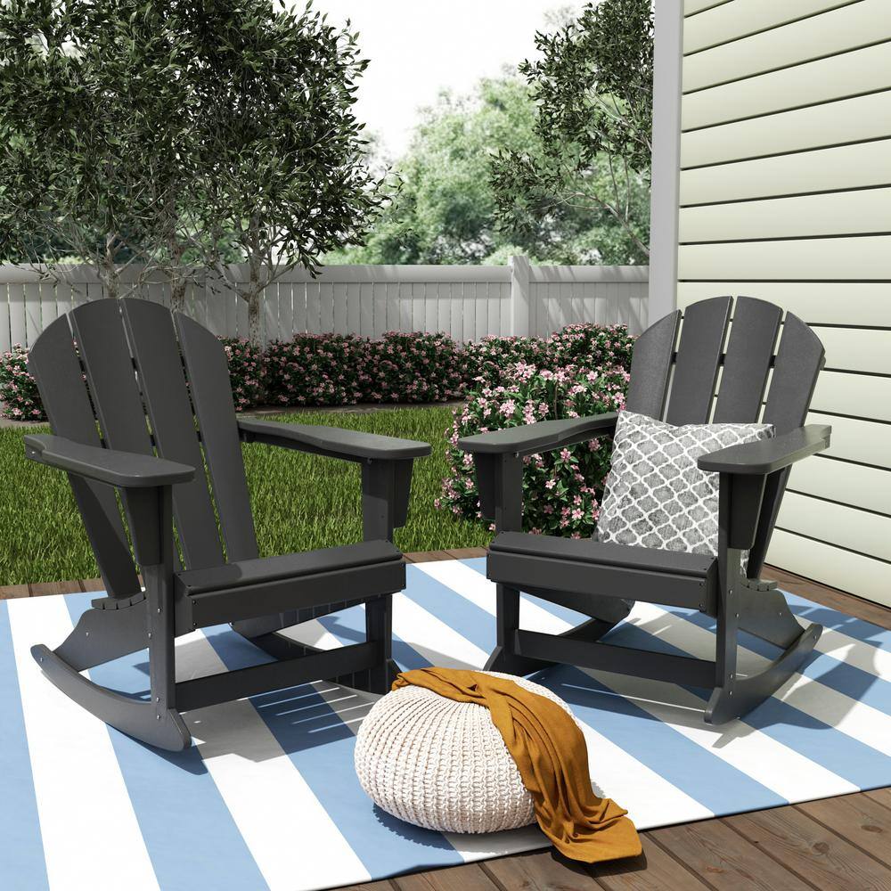WESTIN OUTDOOR AMOS Gray Outdoor Rocking Poly Adirondack Chair (Set Of