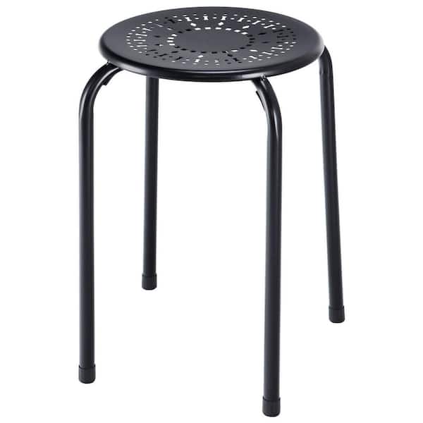 FORCLOVER 17.5 in. Black Backless Metal Stackable Bar Stools (6