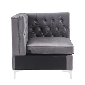 Jaszira 34 in. Straight Arm 1- piece Velvet L-Shaped Sectional Sofa in. Gray Velvet