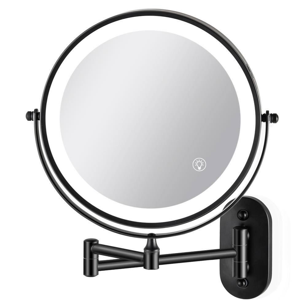 8.5 in. W x 8.5 in. H Round 1X/10X Magnification, 3-Color LED, Swing Arms Wall Mount Bathroom Makeup Mirror in Black price history on PriceWatchPro