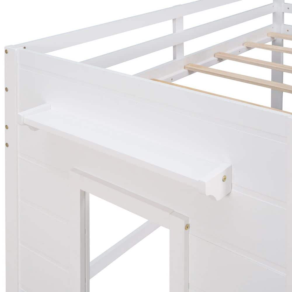 White Twin Size Pine Loft Bed with Storage Drawers