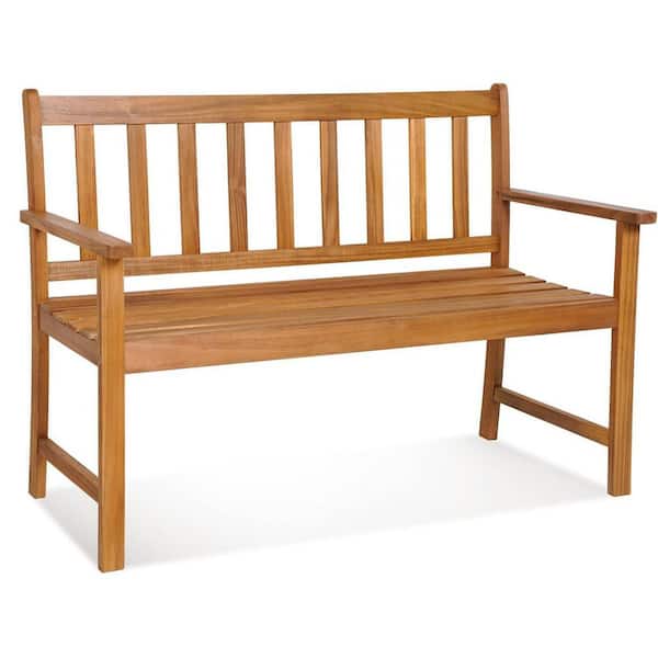 64 in. W 3-Person Wood Outdoor Bench with off White Cushion