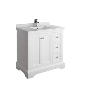 Windsor 36 in. W Traditional Bathroom Vanity in Matte White with Quartz Stone Vanity Top in White with White Basin