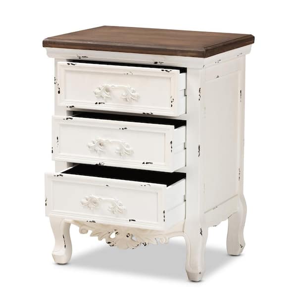 Baxton Studio Levron 3 Drawer Walnut Brown and Antique white