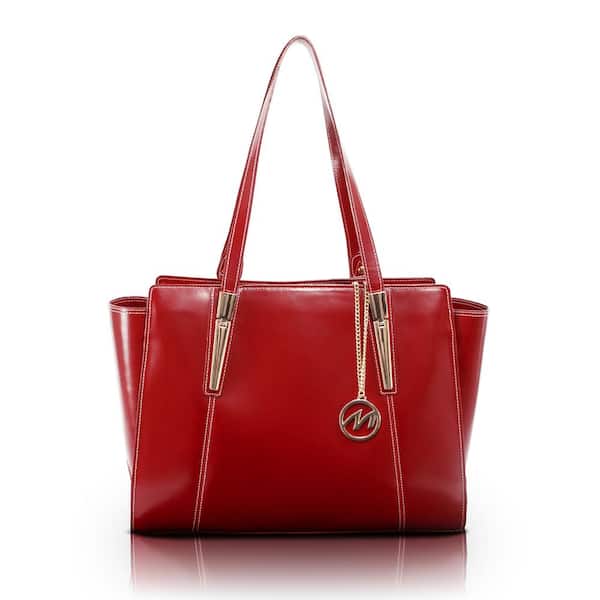 ALDORA, Red Leather Ladies' Tote Bag with Tablet Pocket