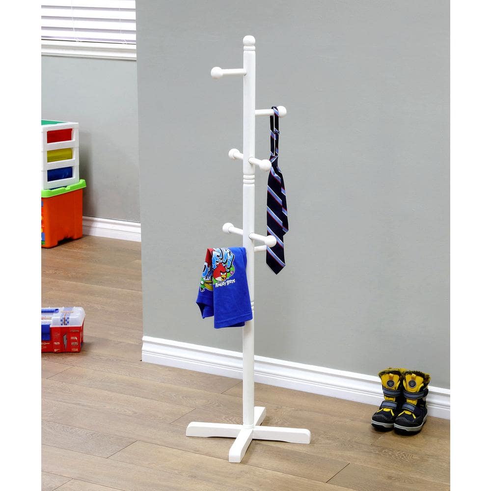 White Solid Wood 8-Hook Coat Rack with Hexagonal Screws