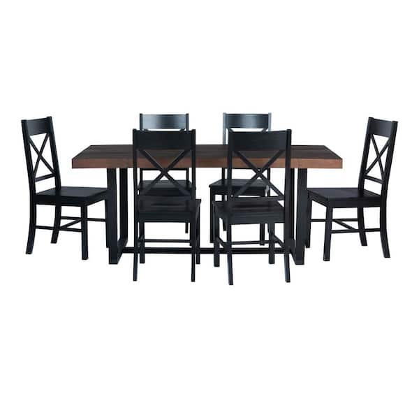 7-Piece Meridian Mahogany/Black Farmhouse Dining Set Seats 6