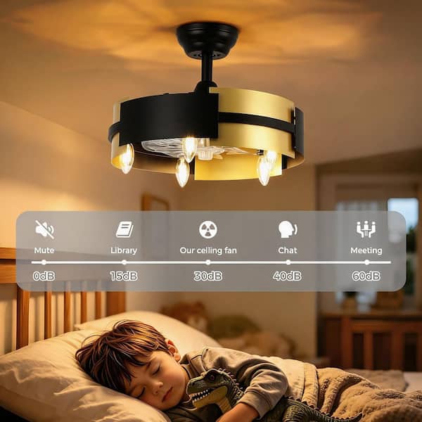 JUSHENG 18 in. Black and Gold Downrod Mount Ceiling Fan with Light