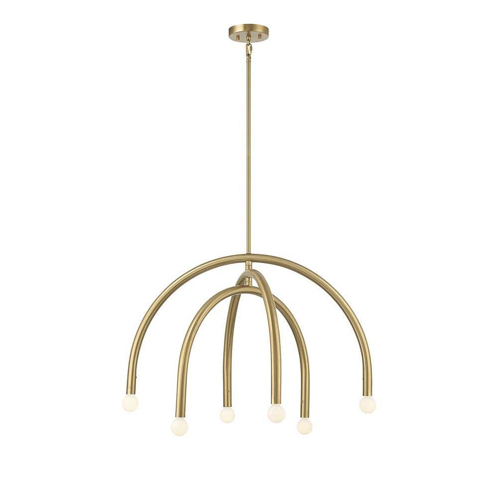 Natural Brass 6-Light Midcentury Modern Chandelier