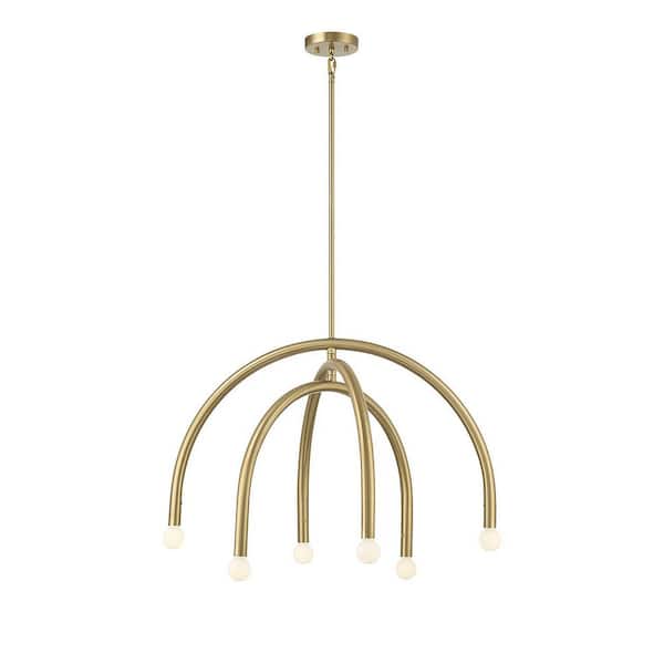 TUXEDO PARK LIGHTING 30 in. W x 20 in. H, 6-Light Natural Brass Modern Chandelier with No Bulbs Included